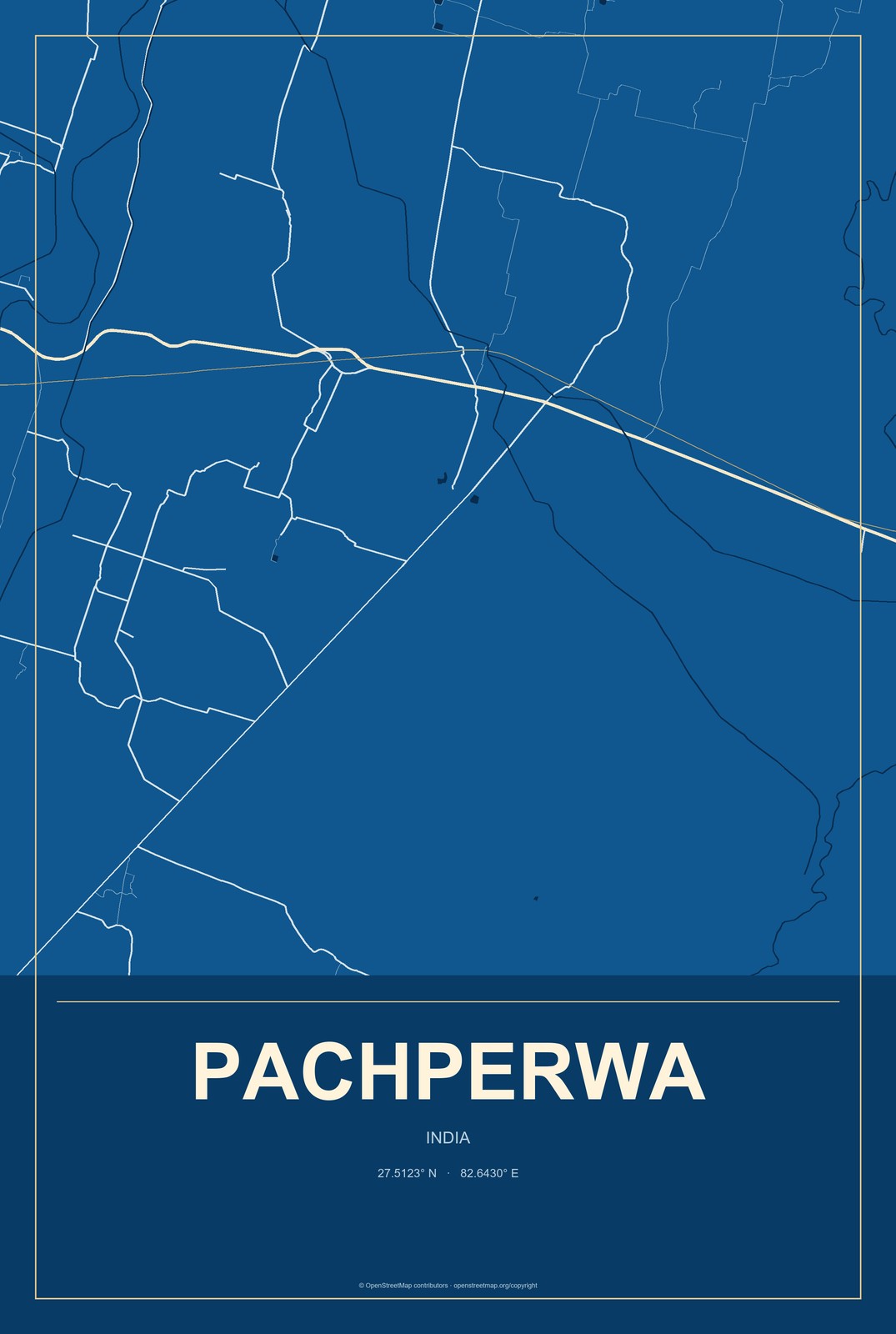 Pachperwa, India City Map Aluminum Sign in Harbor Cobalt style