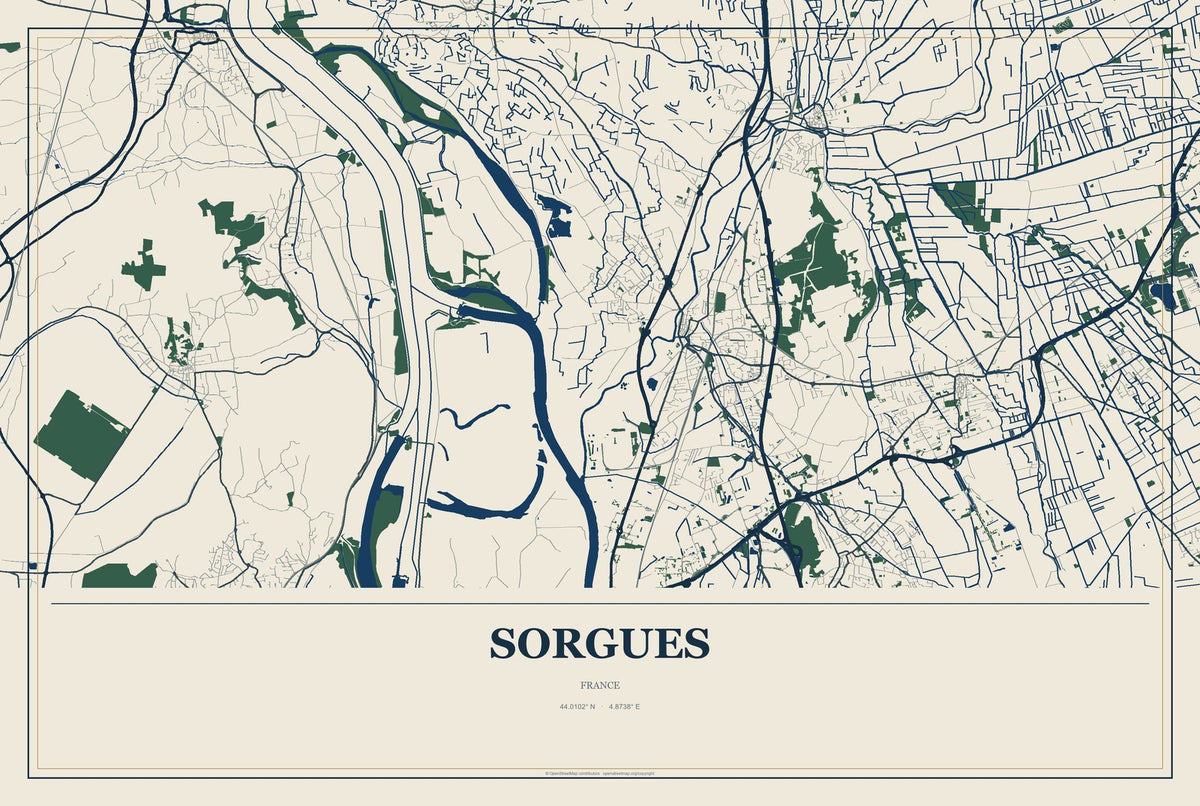 Sorgues, France City Map Aluminum Sign in Coastal Cutout style
