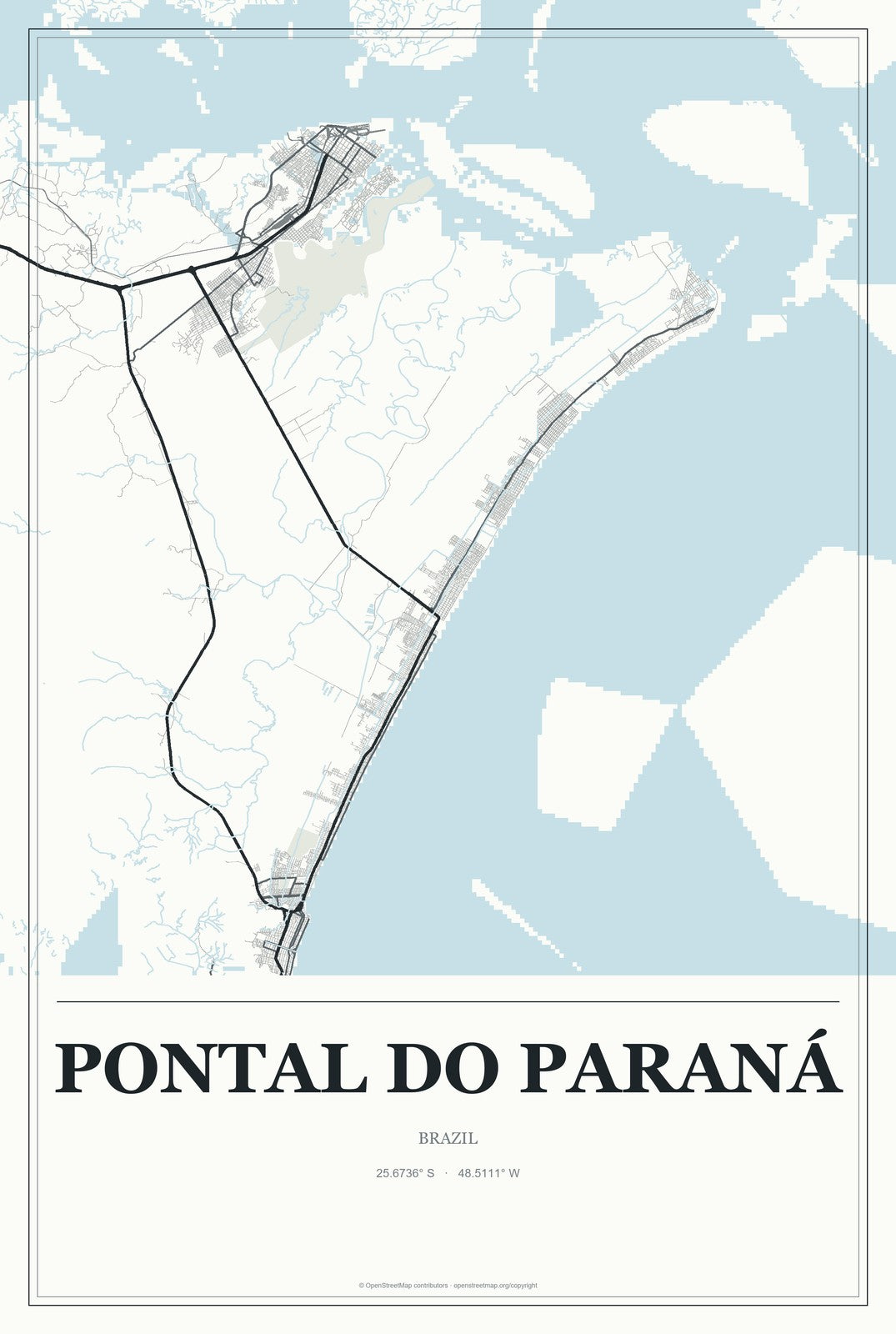 Pontal do Paraná, Brazil City Map Aluminum Sign in Gallery Air style