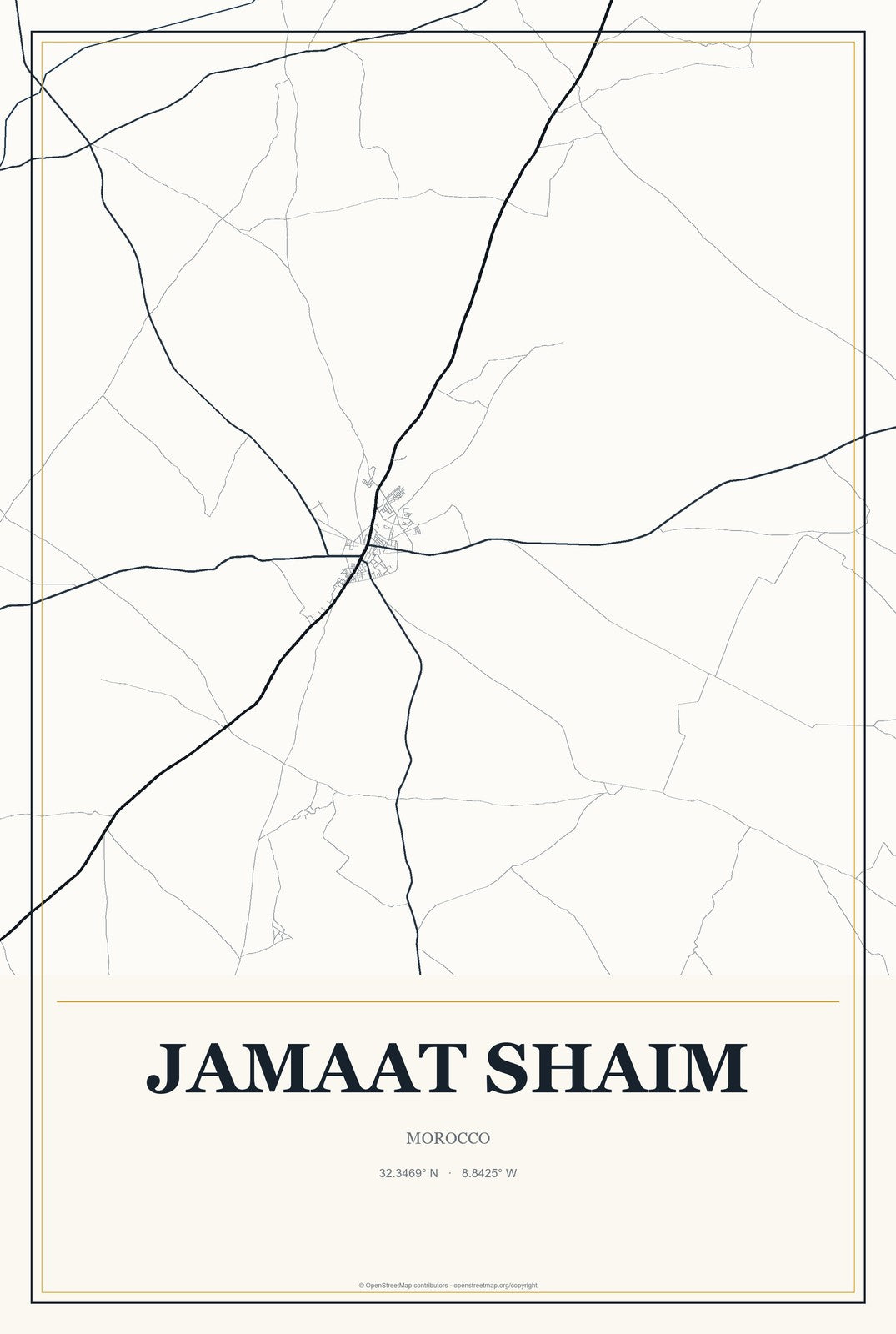Jamaat Shaim, Morocco City Map Aluminum Sign in Citrine Modern style