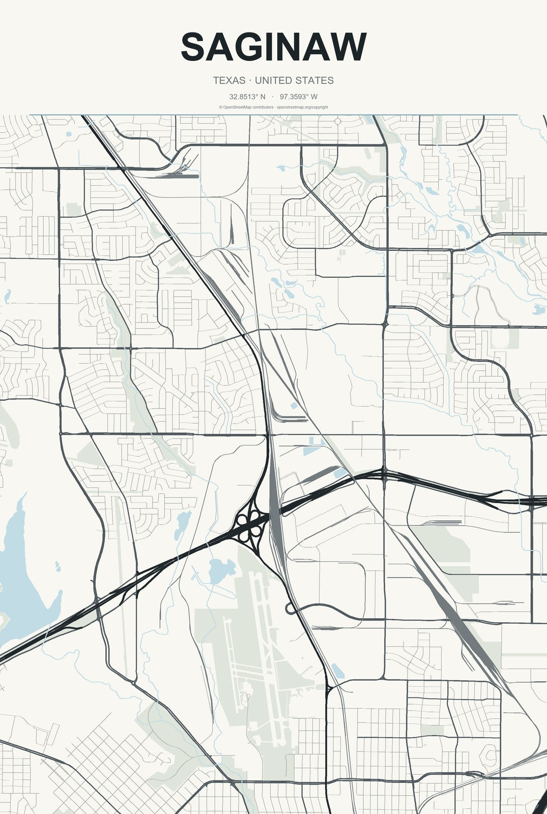 Saginaw, Texas City Map Aluminum Sign in Headline Atlas style