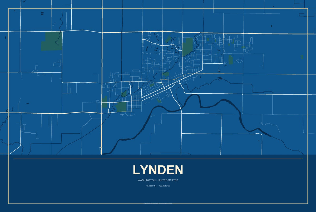 Lynden, Washington City Map Aluminum Sign in Harbor Cobalt style