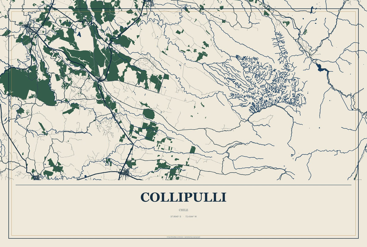Collipulli, Chile City Map Aluminum Sign in Coastal Cutout style