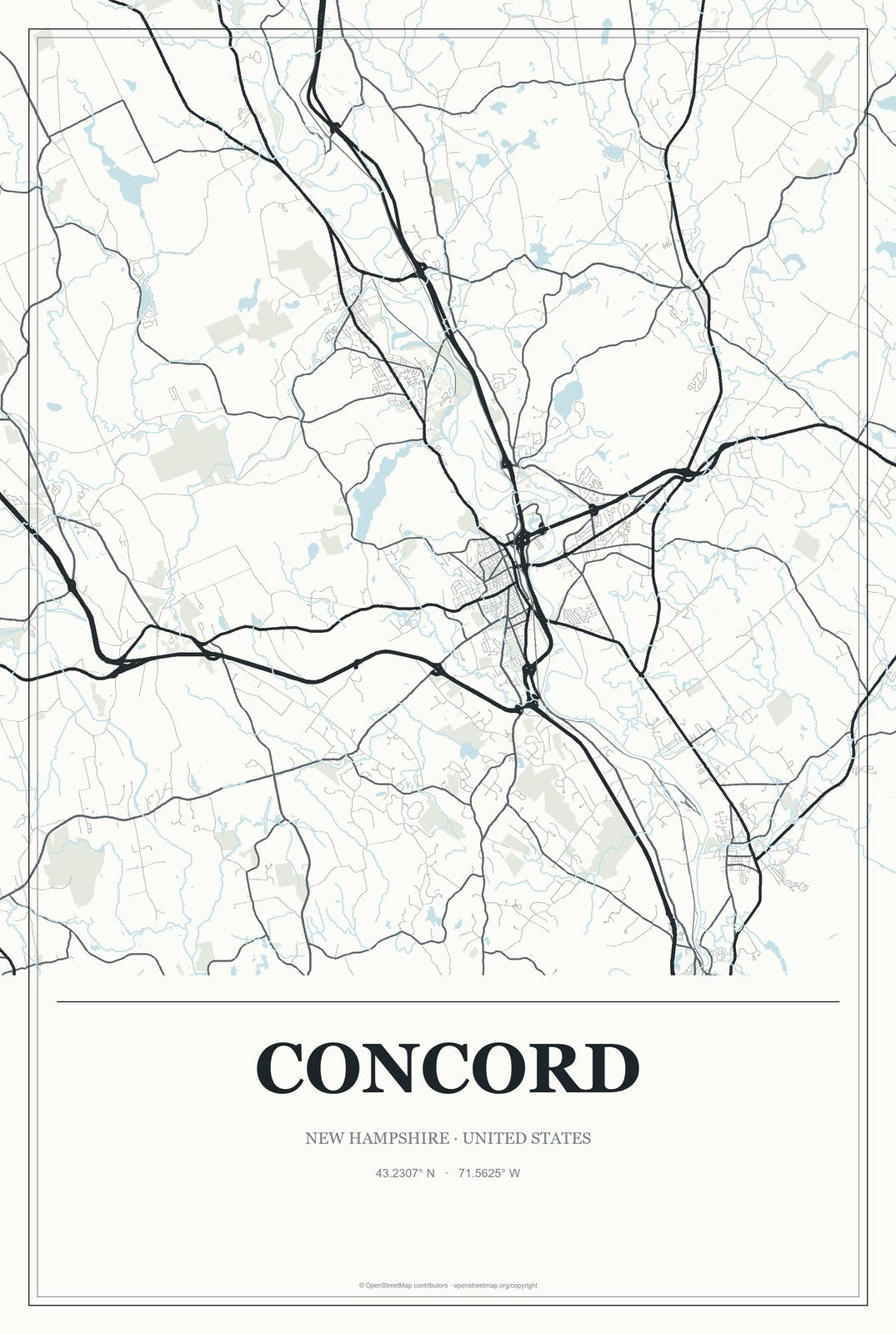 Concord, New Hampshire City Map Aluminum Sign in Gallery Air style