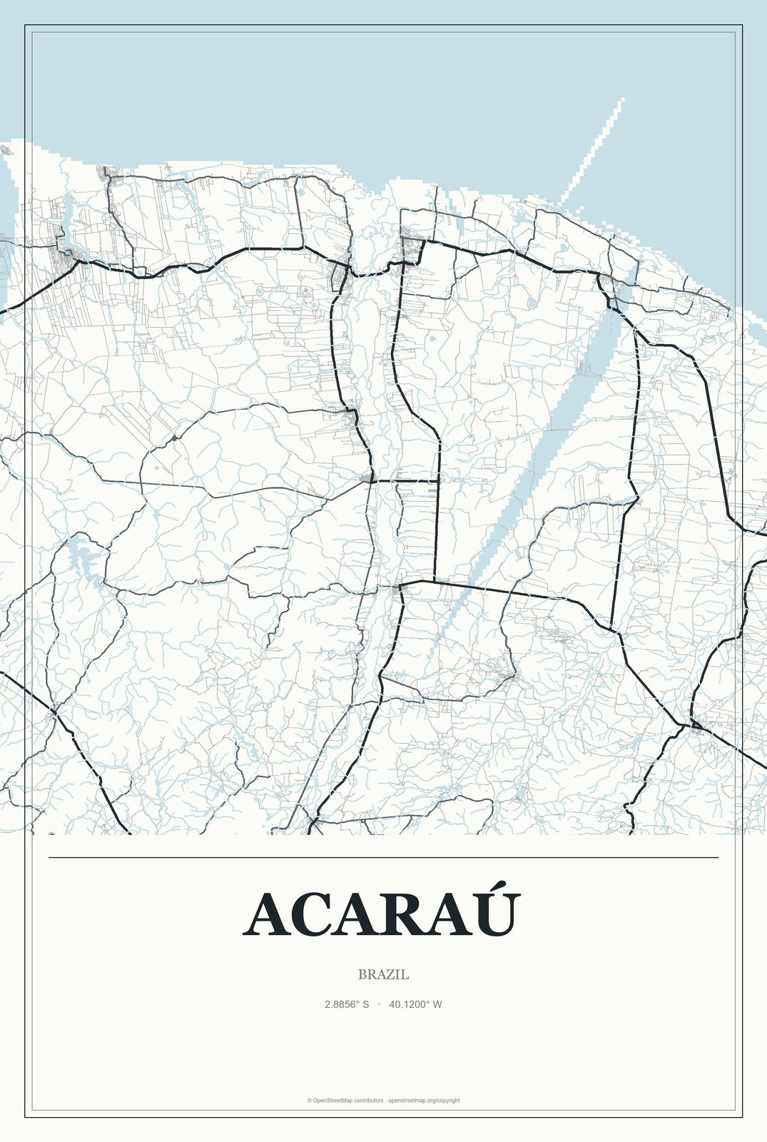 Acaraú, Brazil City Map Aluminum Sign in Gallery Air style