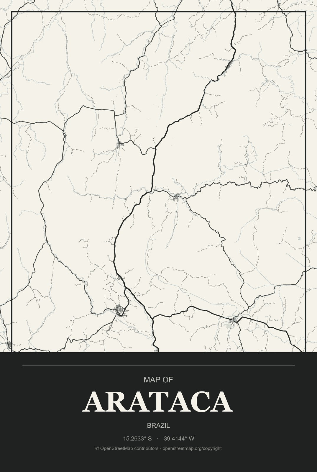 Arataca, Brazil City Map Aluminum Sign in Museum Plaque style