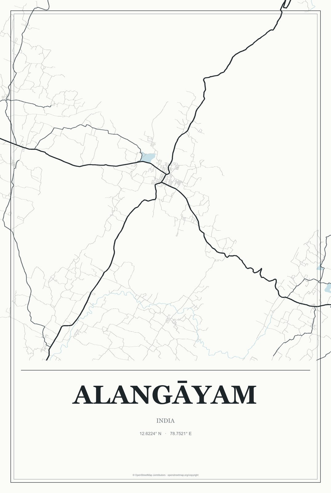 Alangāyam, India City Map Aluminum Sign in Gallery Air style