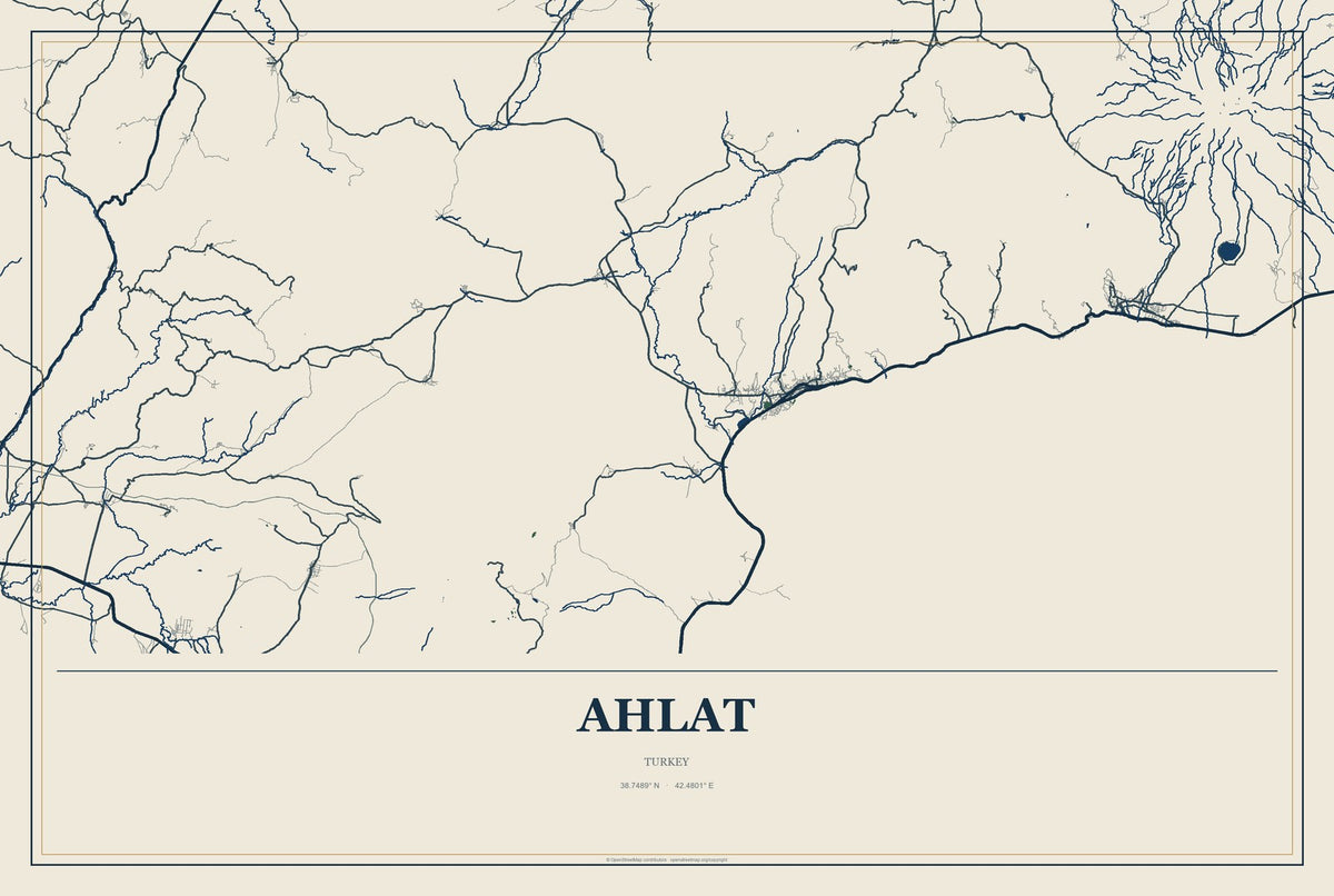 Ahlat, Turkey City Map Aluminum Sign in Coastal Cutout style