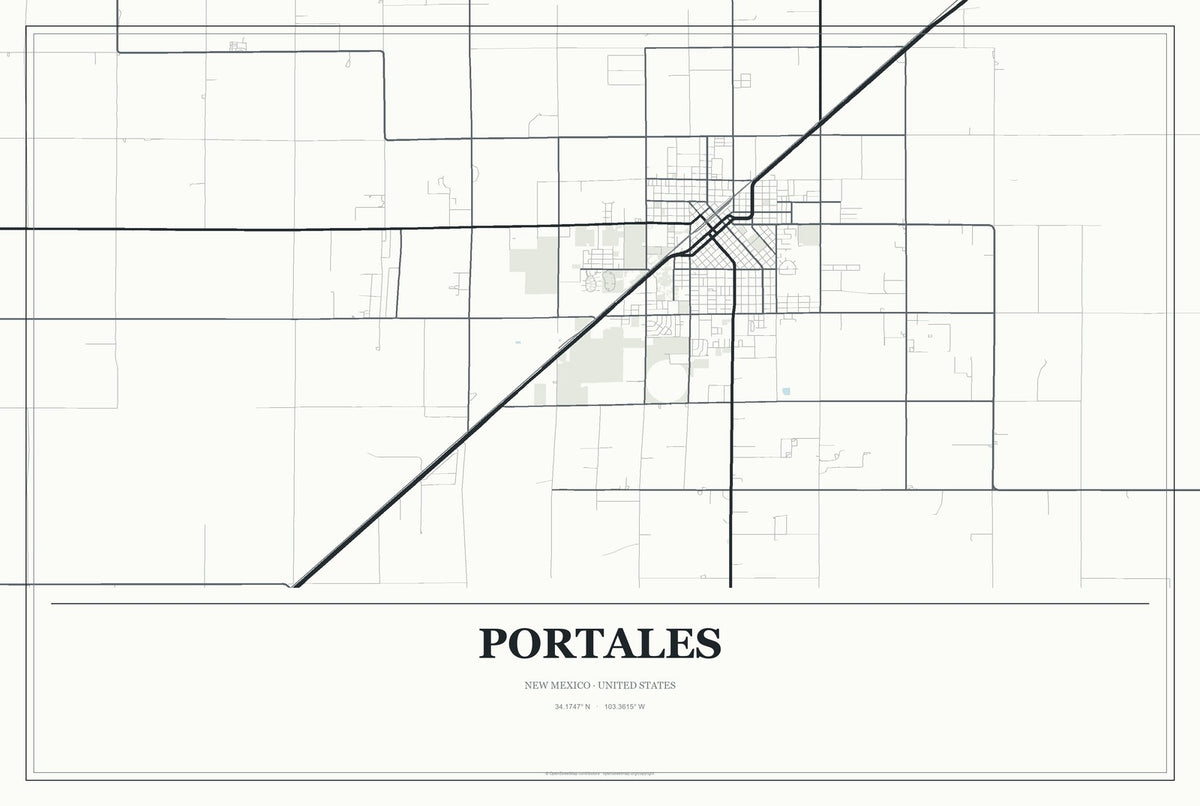 Portales, New Mexico City Map Aluminum Sign in Gallery Air style