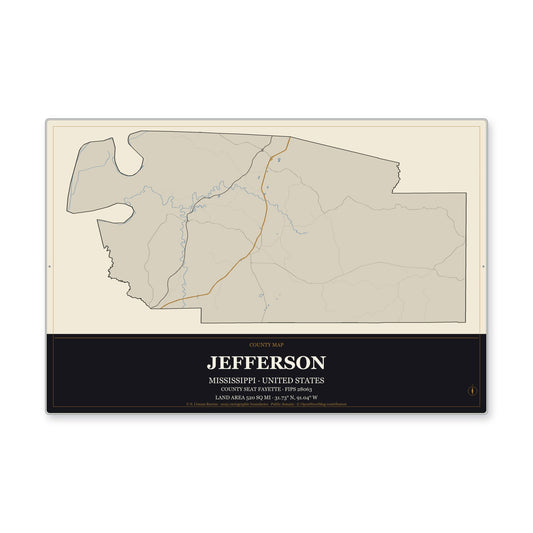 Jefferson County, Mississippi Map Aluminum Sign in Museum Plaque style
