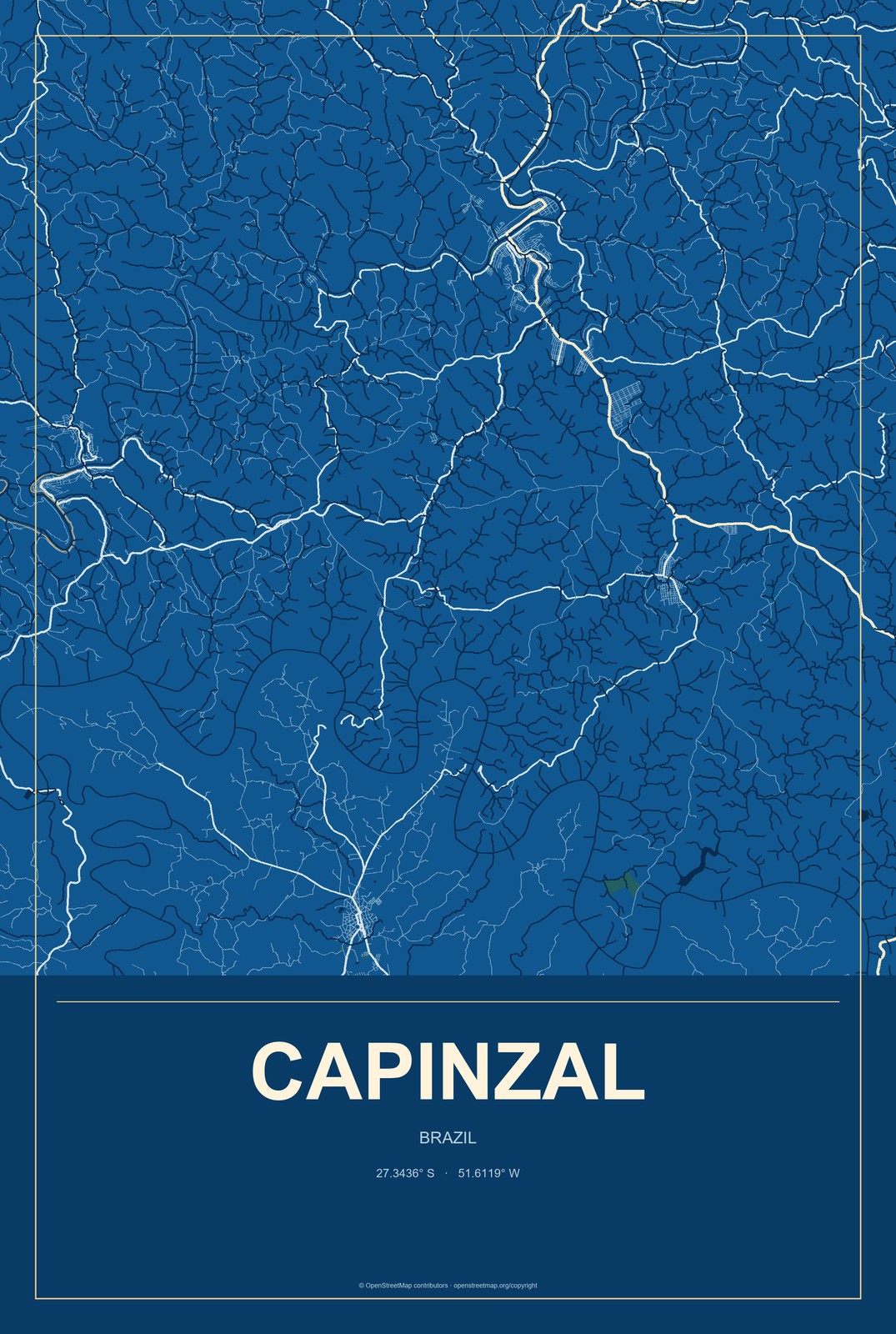 Capinzal, Brazil City Map Aluminum Sign in Harbor Cobalt style