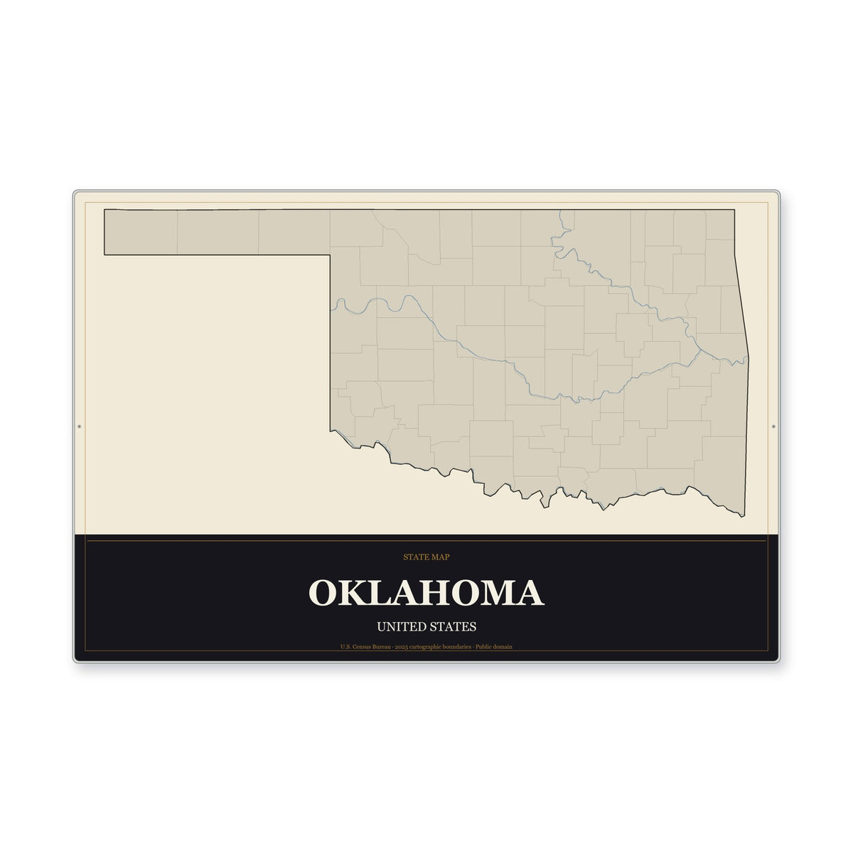 Oklahoma state map aluminum sign in Museum Plaque style