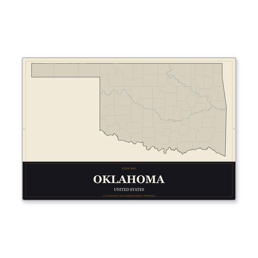Oklahoma state map aluminum sign in Museum Plaque style