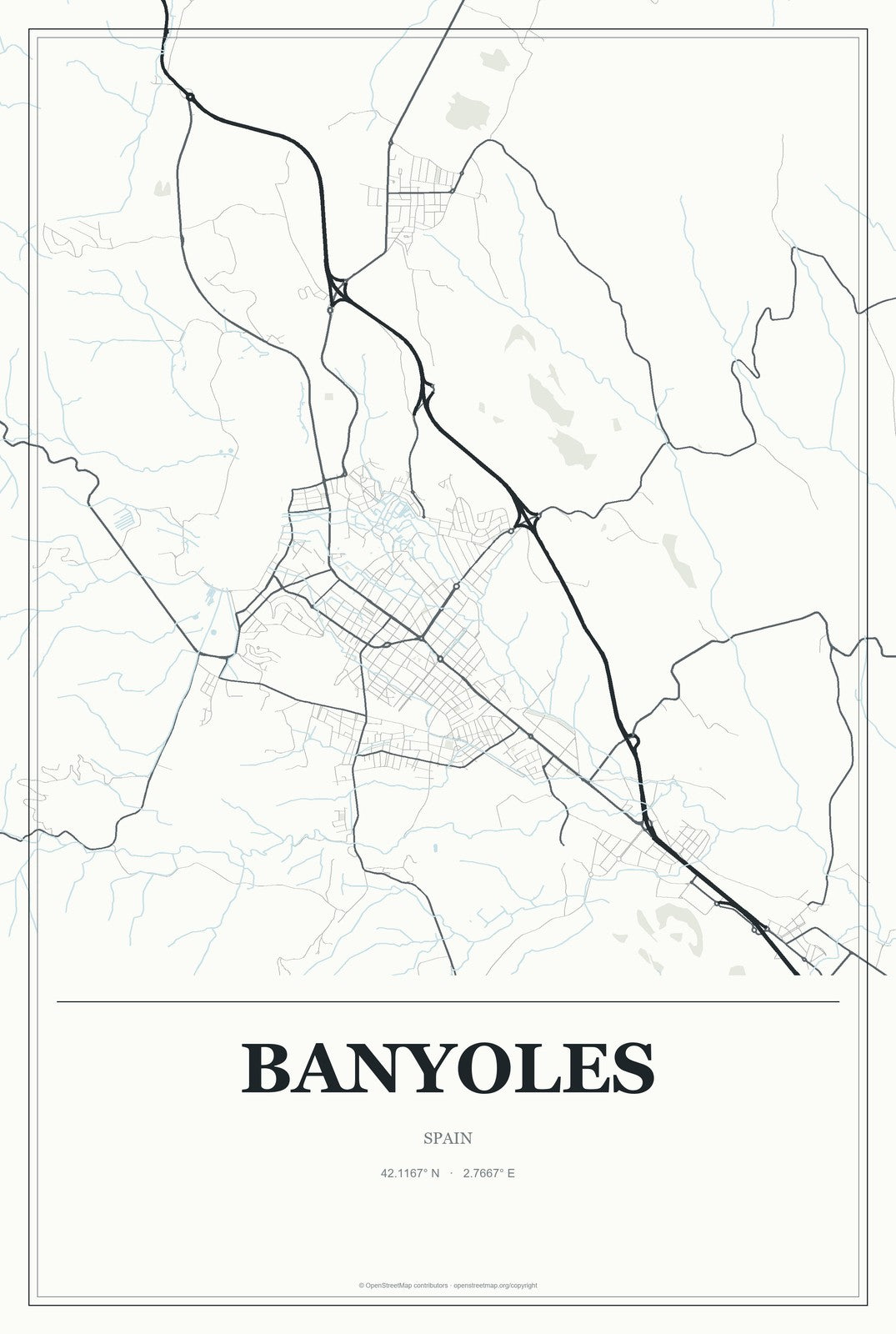 Banyoles, Spain City Map Aluminum Sign in Gallery Air style
