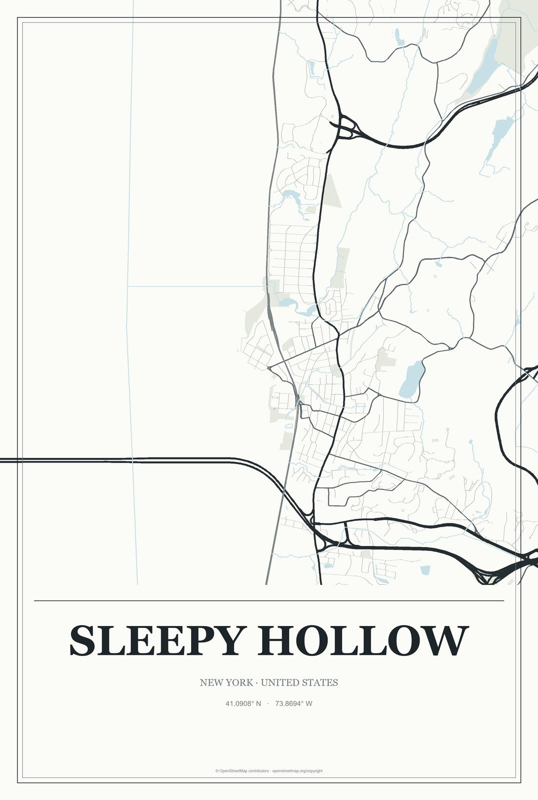 Sleepy Hollow, New York City Map Aluminum Sign in Gallery Air style