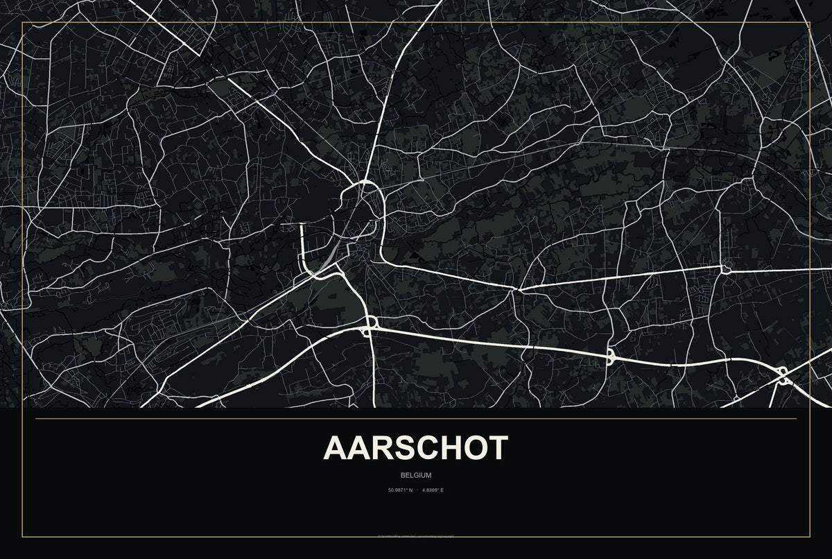 Aarschot, Belgium City Map Aluminum Sign in Metropolitan Noir style