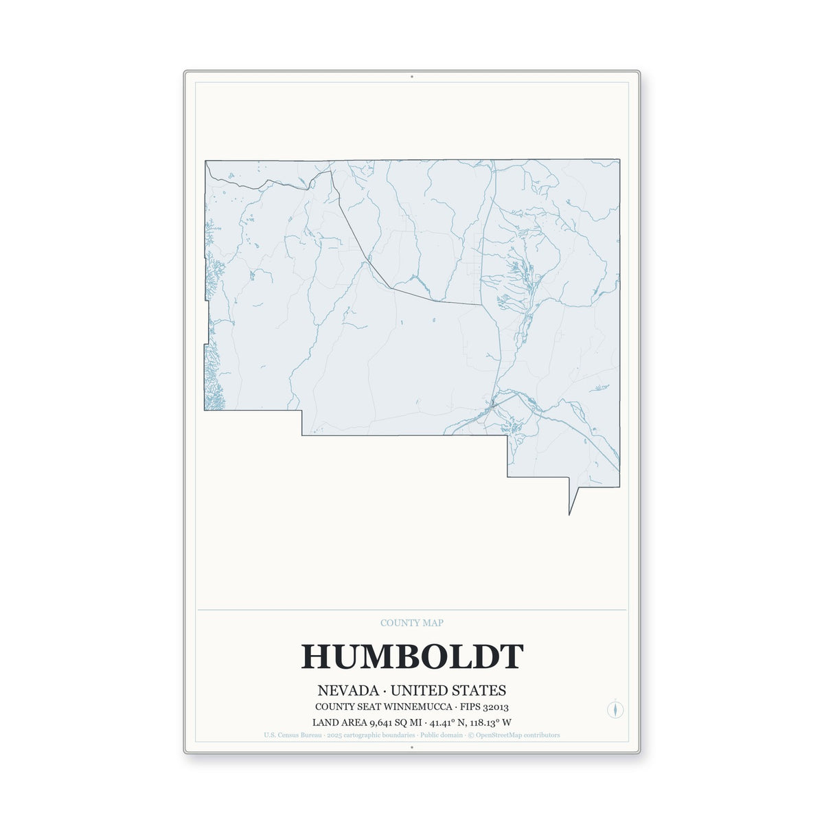 Humboldt County, Nevada Map Aluminum Sign in Gallery Air style
