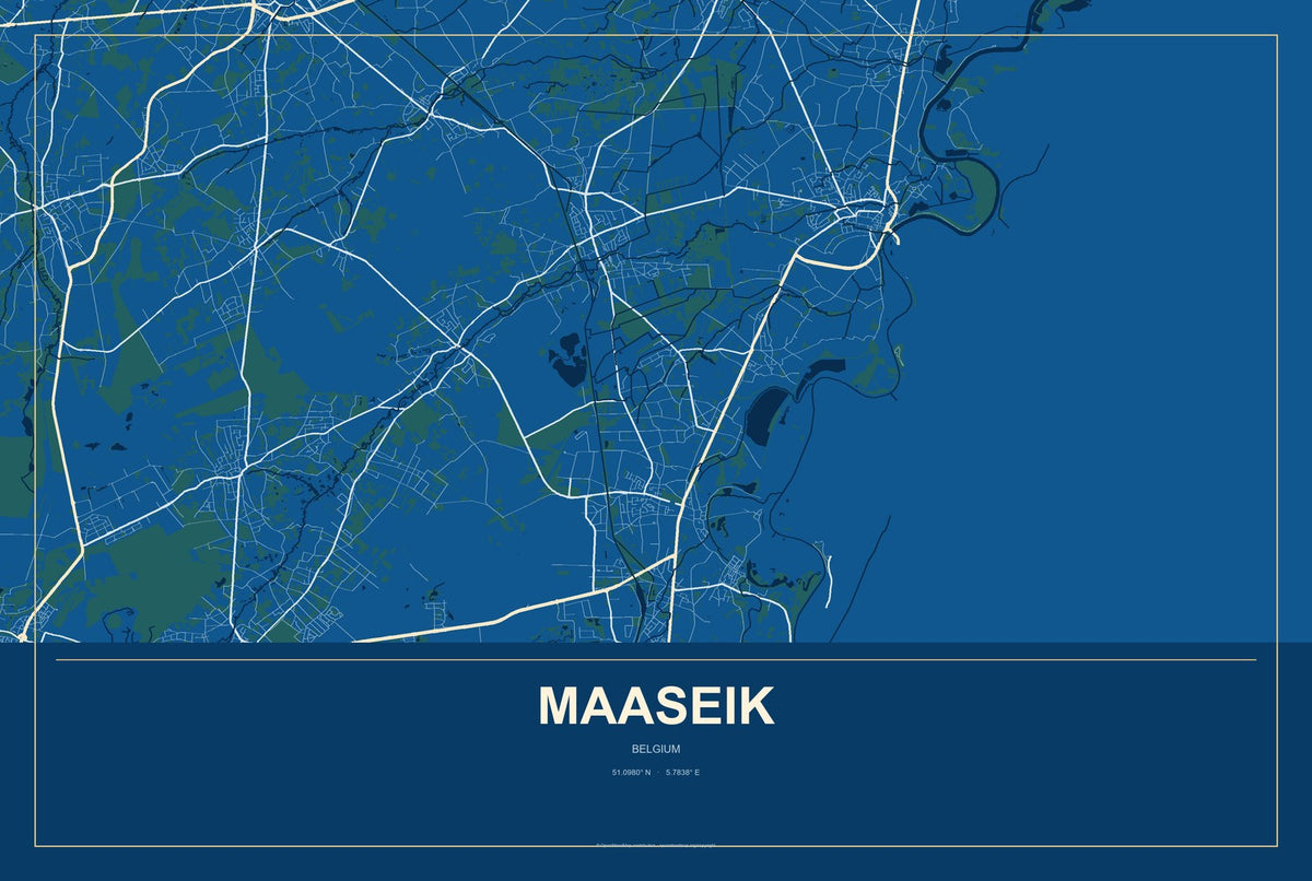 Maaseik, Belgium City Map Aluminum Sign in Harbor Cobalt style