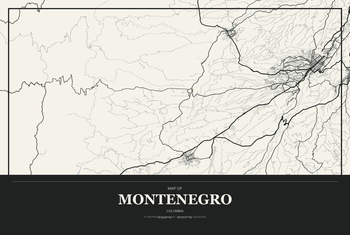 Montenegro, Colombia City Map Aluminum Sign in Museum Plaque style