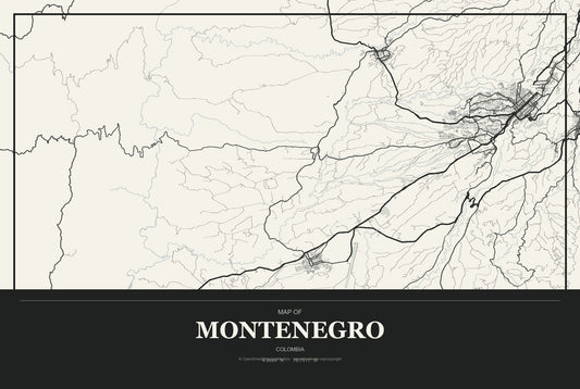 Montenegro, Colombia City Map Aluminum Sign in Museum Plaque style