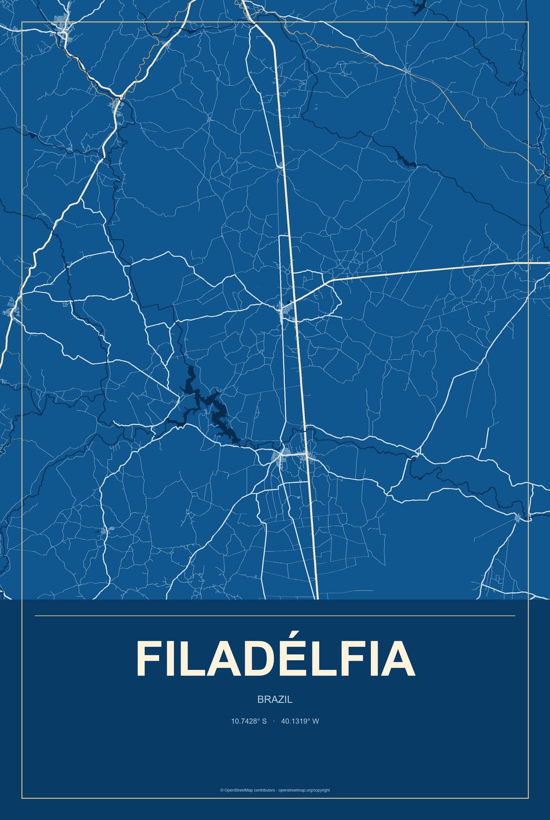 Filadélfia, Brazil City Map Aluminum Sign in Harbor Cobalt style