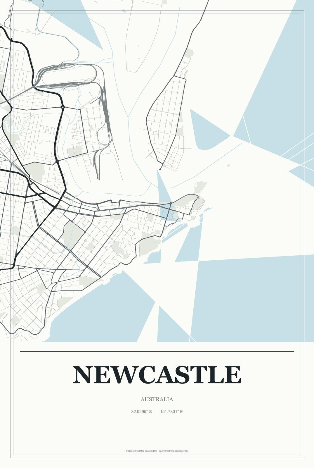 Newcastle, Australia City Map Aluminum Sign in Gallery Air style