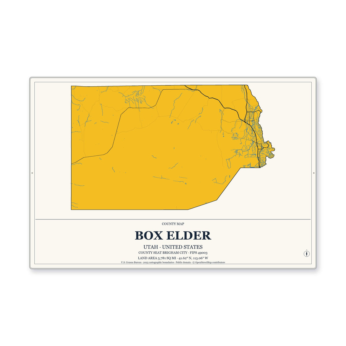 Box Elder County, Utah Map Aluminum Sign in Citrine Modern style