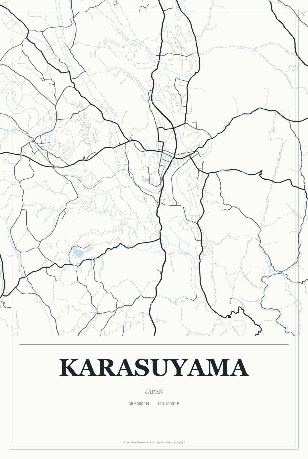 Karasuyama, Japan City Map Aluminum Sign in Gallery Air style