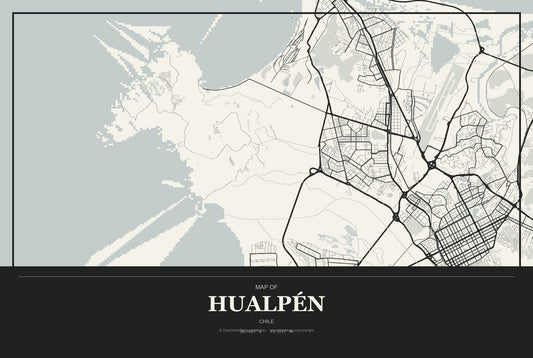 Hualpén, Chile City Map Aluminum Sign in Museum Plaque style