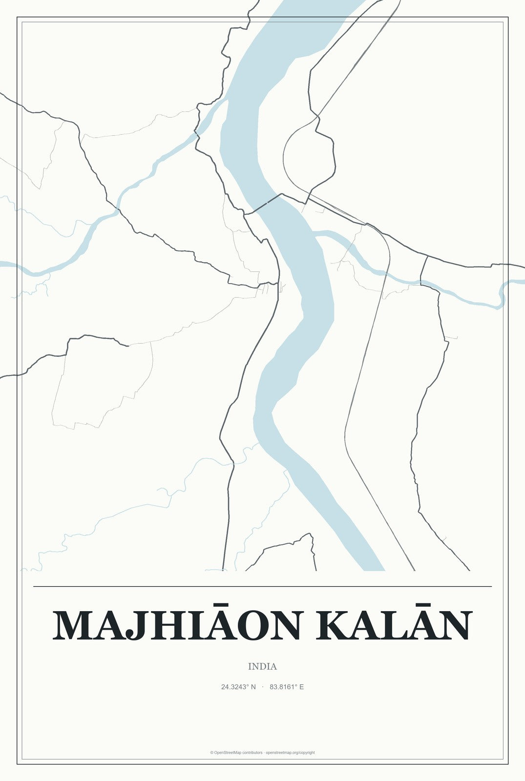 Majhiāon Kalān, India City Map Aluminum Sign in Gallery Air style