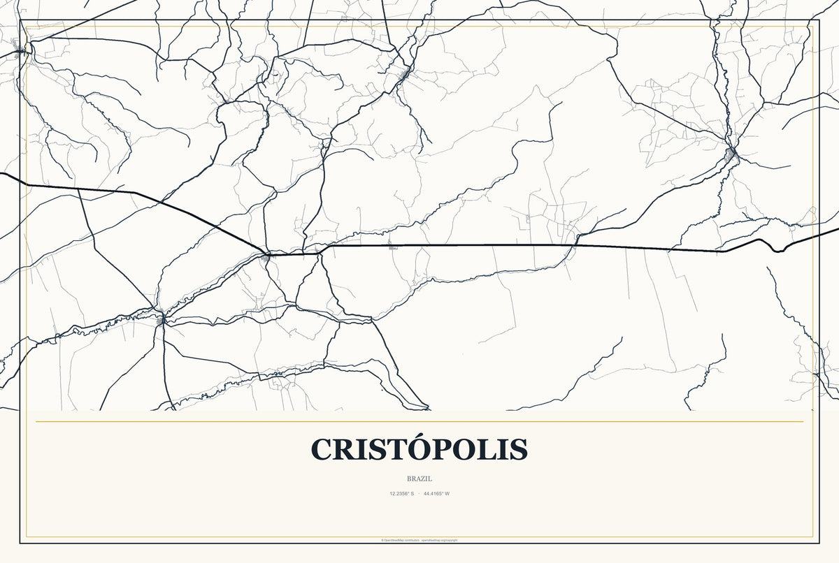Cristópolis, Brazil City Map Aluminum Sign in Citrine Modern style