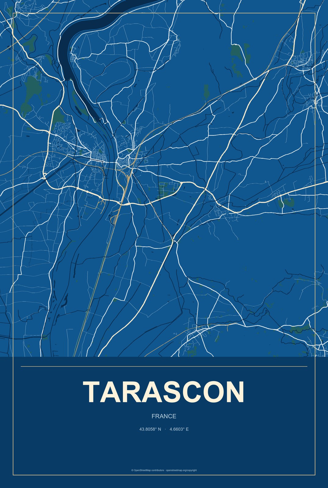 Tarascon, France City Map Aluminum Sign in Harbor Cobalt style