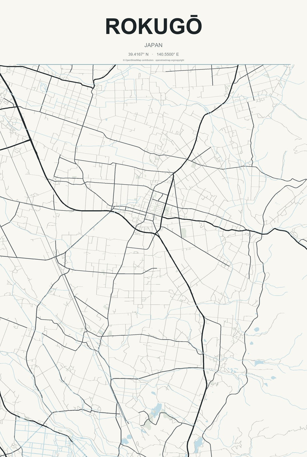 Rokugō, Japan City Map Aluminum Sign in Headline Atlas style