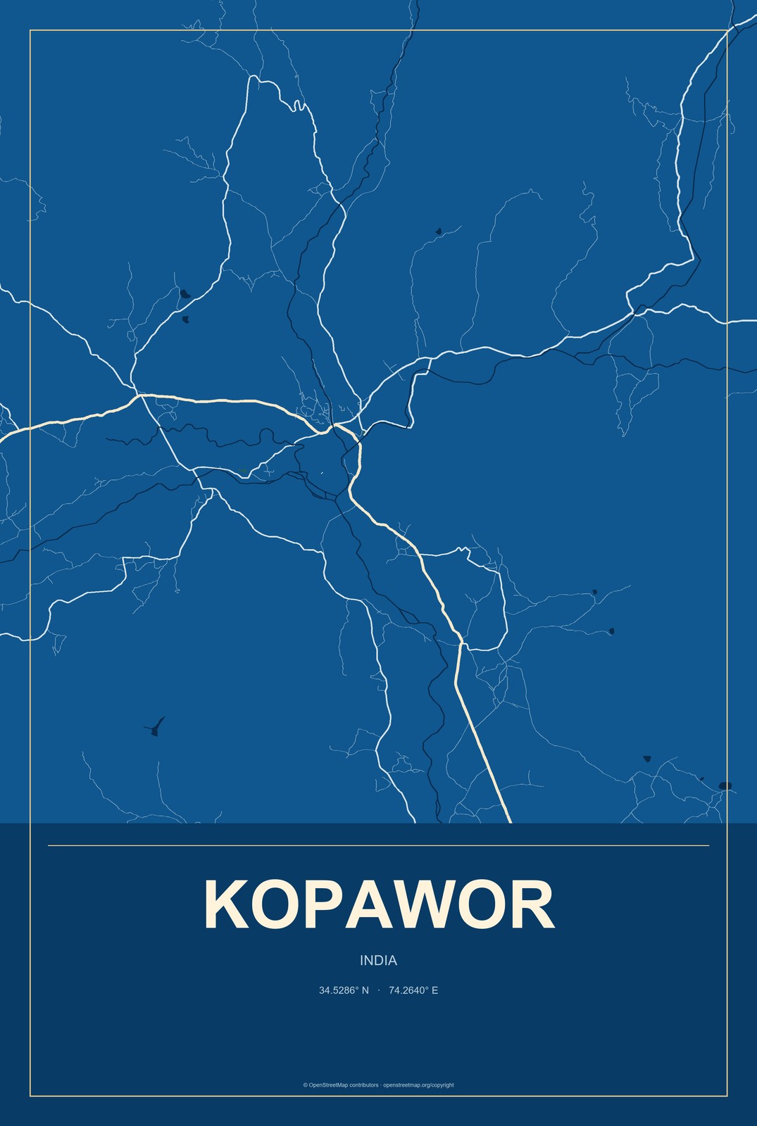 Kopawor, India City Map Aluminum Sign in Harbor Cobalt style