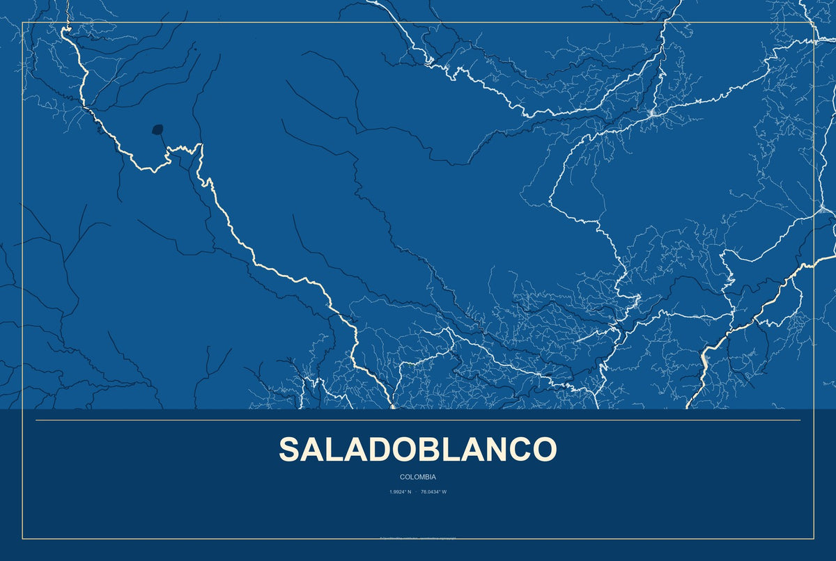 Saladoblanco, Colombia City Map Aluminum Sign in Harbor Cobalt style
