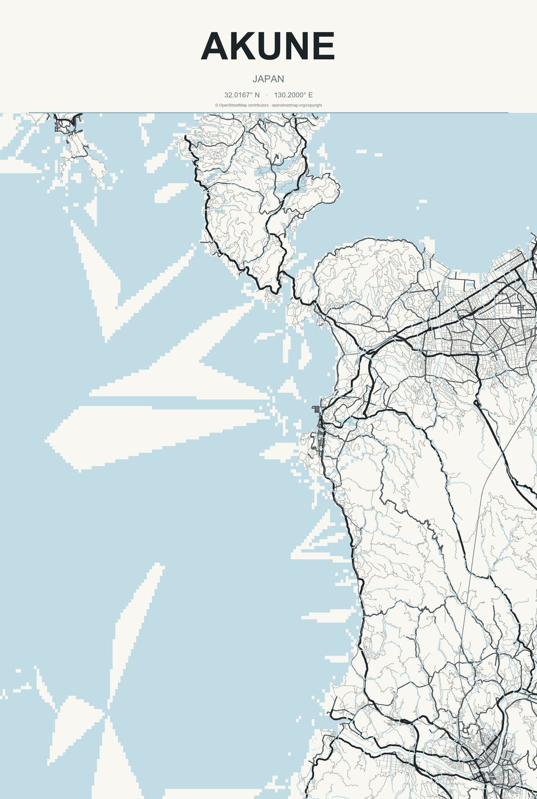 Akune, Japan City Map Aluminum Sign in Headline Atlas style