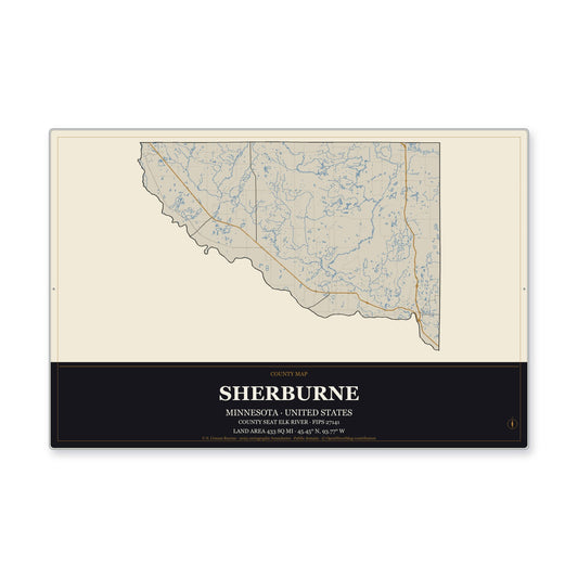 Sherburne County, Minnesota Map Aluminum Sign in Museum Plaque style