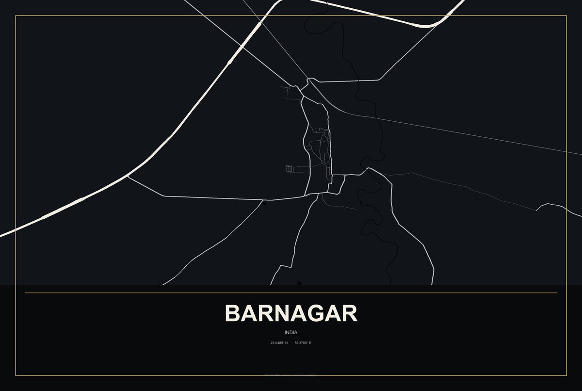 Barnagar, India City Map Aluminum Sign in Metropolitan Noir style