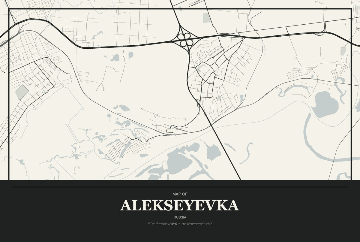 Alekseyevka, Russia City Map Aluminum Sign in Museum Plaque style