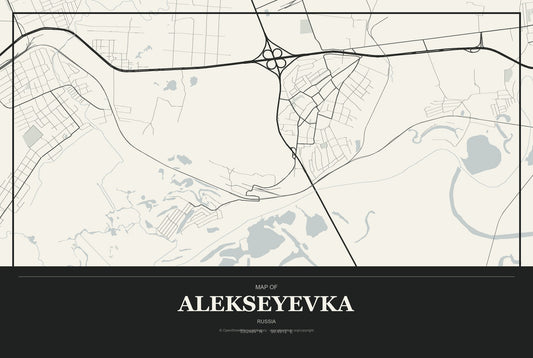 Alekseyevka, Russia City Map Aluminum Sign in Museum Plaque style