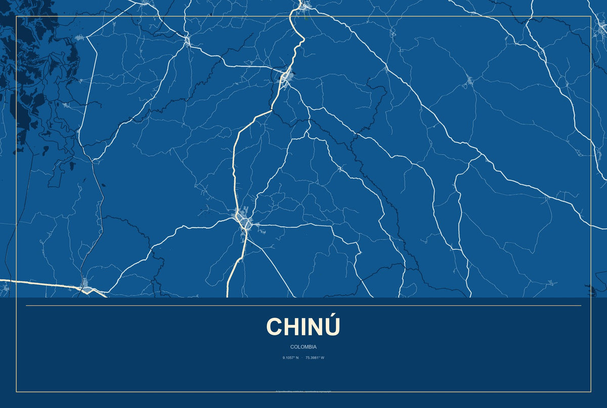 Chinú, Colombia City Map Aluminum Sign in Harbor Cobalt style