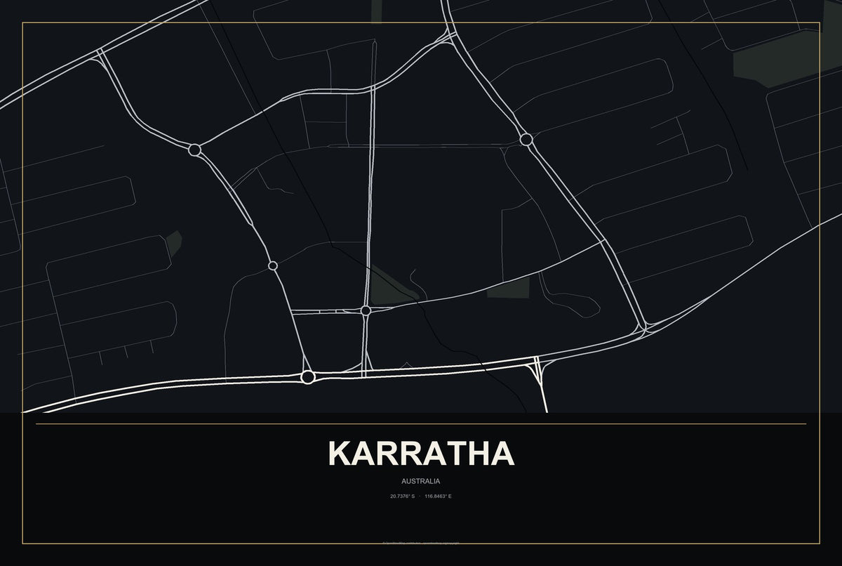 Karratha, Australia City Map Aluminum Sign in Metropolitan Noir style