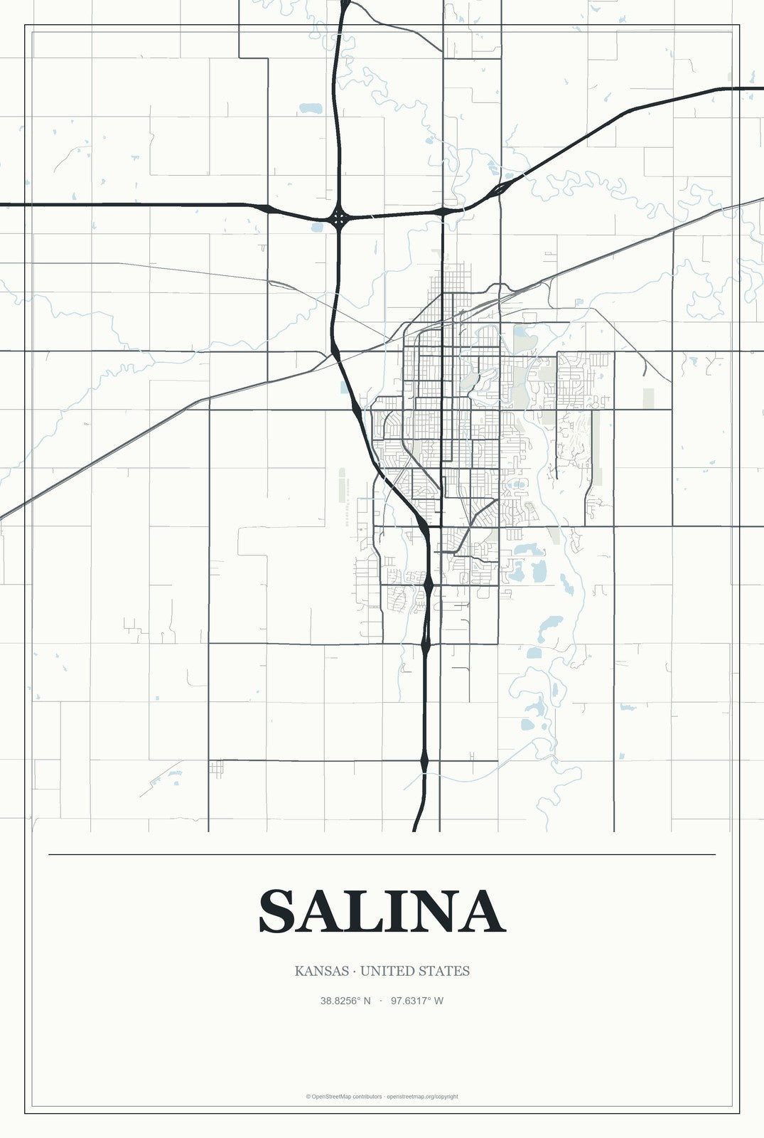 Salina, Kansas City Map Aluminum Sign in Gallery Air style