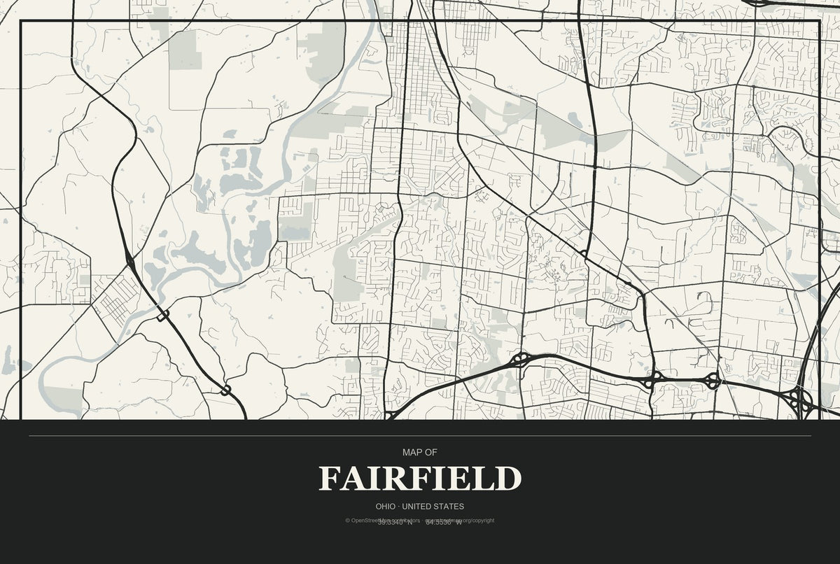 Fairfield, Ohio City Map Aluminum Sign in Museum Plaque style