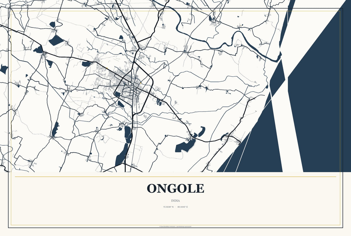 Ongole, India City Map Aluminum Sign in Citrine Modern style