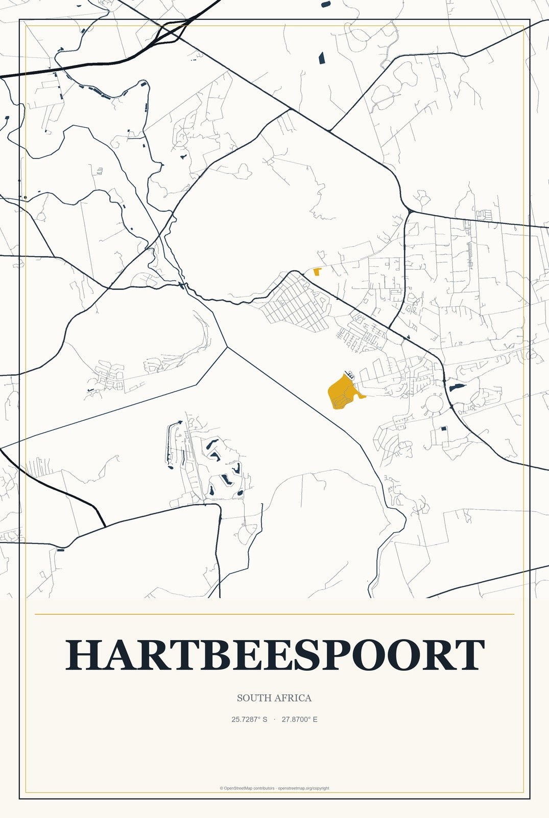 Hartbeespoort, South Africa City Map Aluminum Sign in Citrine Modern style