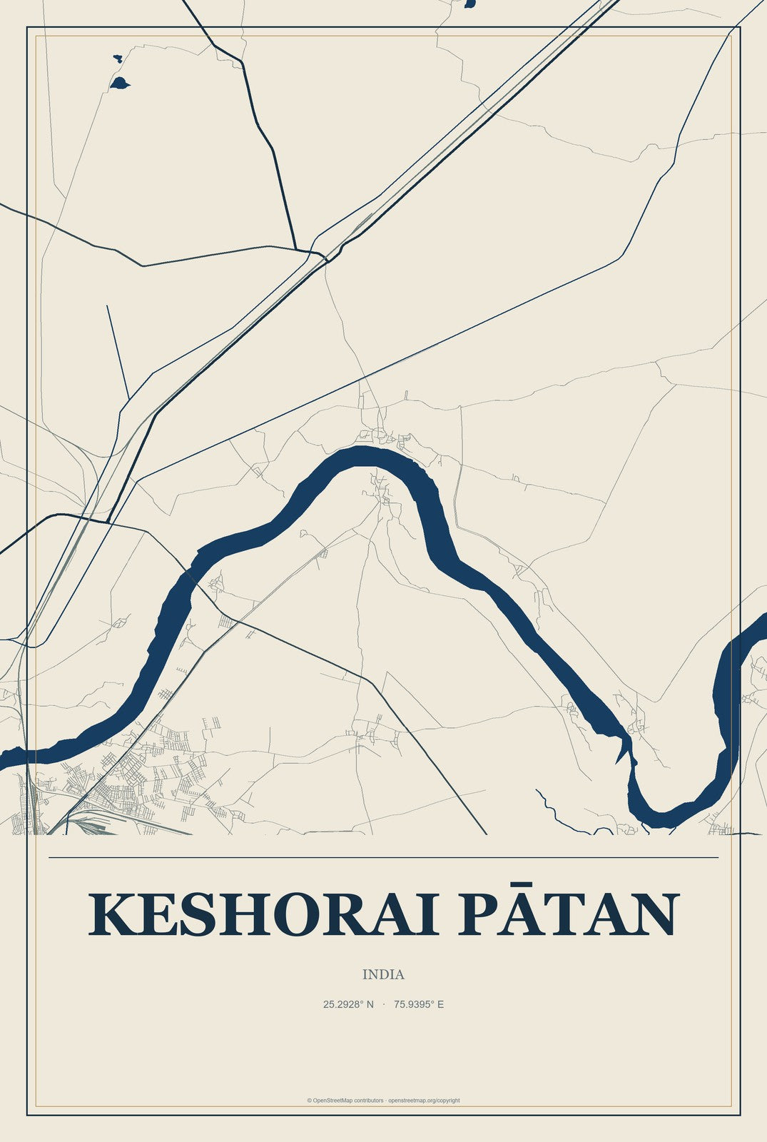 Keshorai Pātan, India City Map Aluminum Sign in Coastal Cutout style