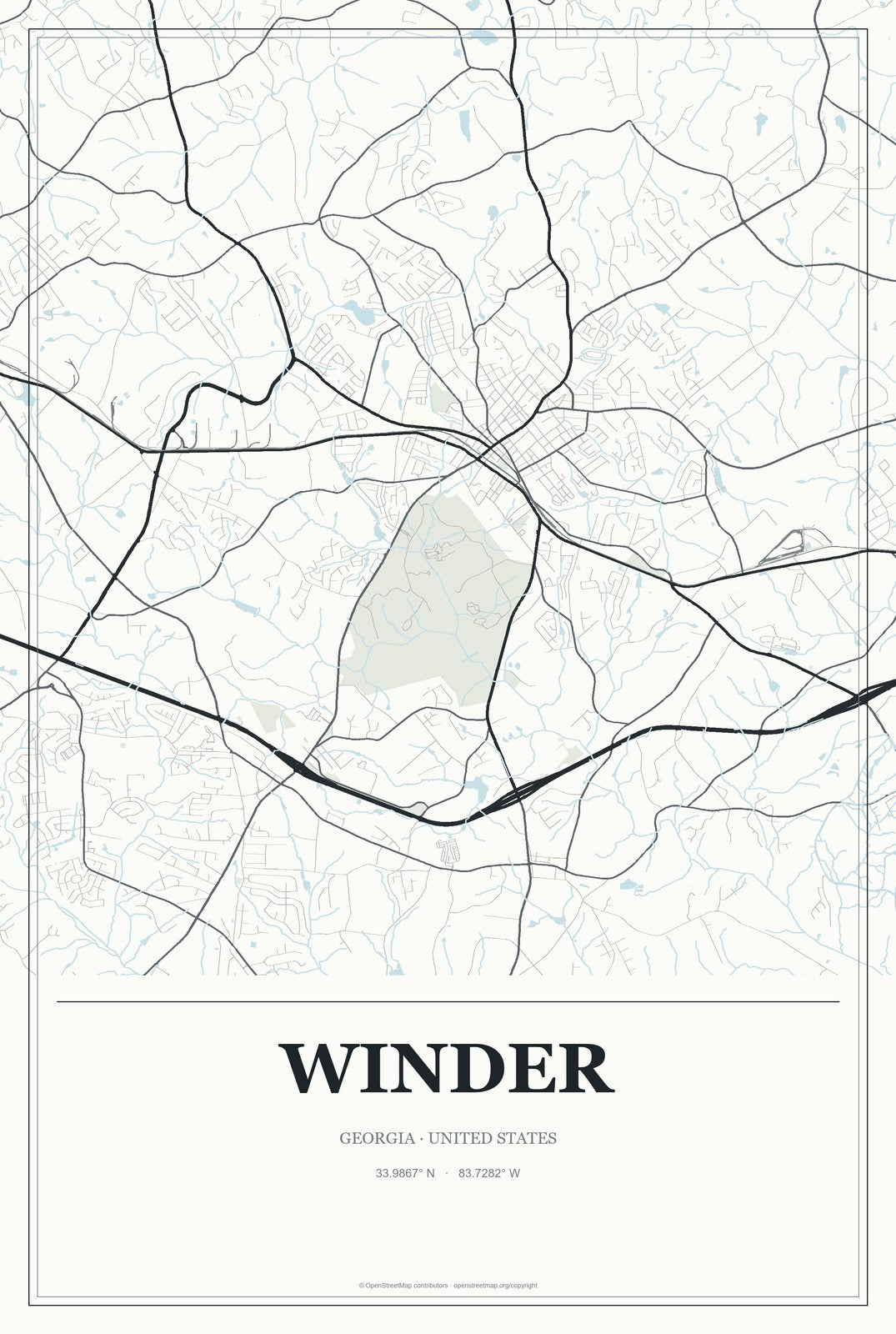 Winder, Georgia City Map Aluminum Sign in Gallery Air style