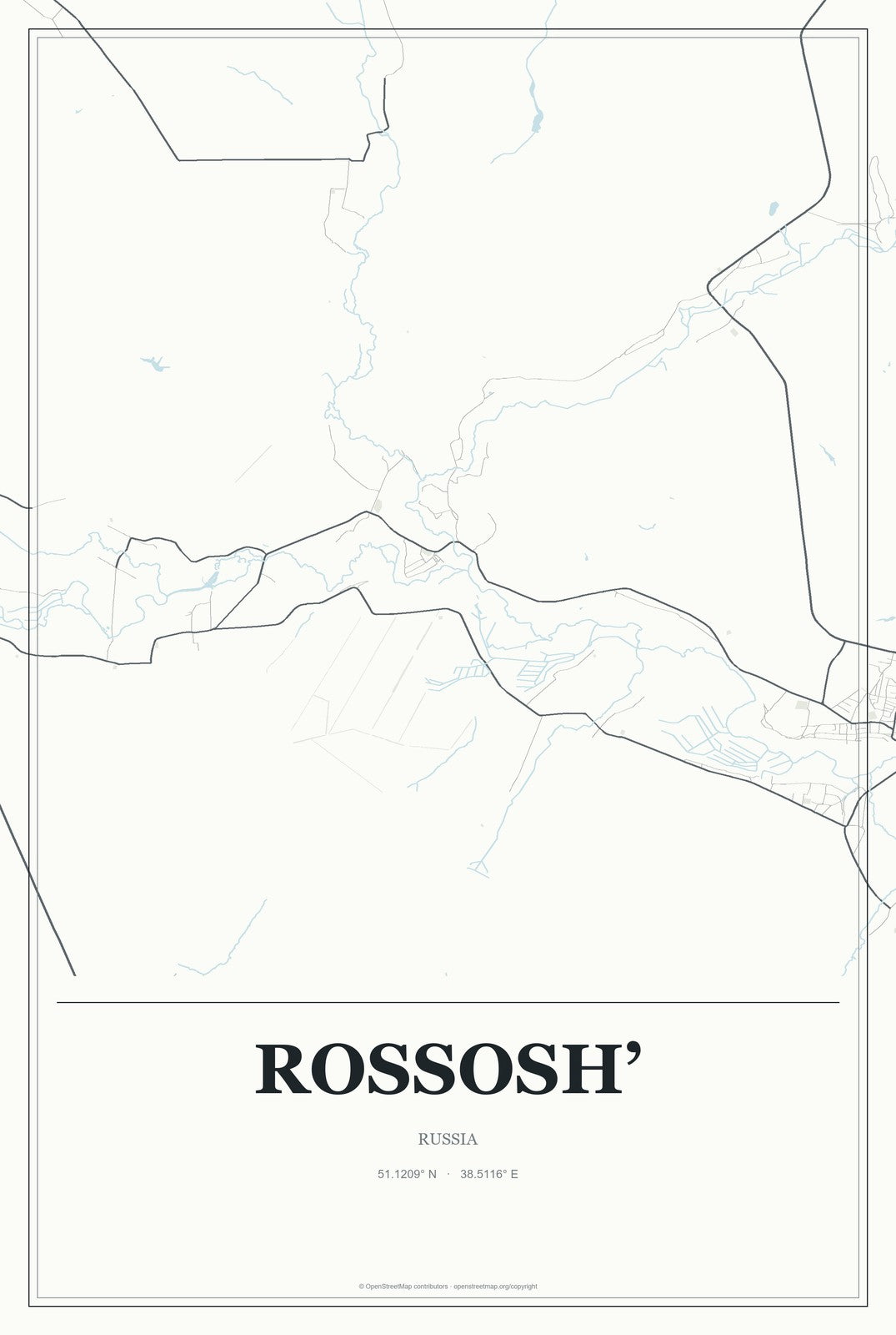 Rossosh’, Russia City Map Aluminum Sign in Gallery Air style