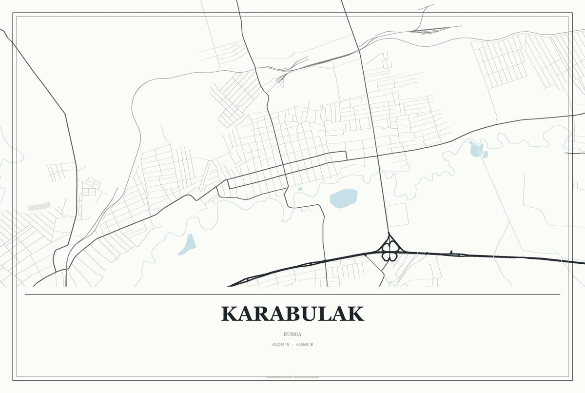 Karabulak, Russia City Map Aluminum Sign in Gallery Air style